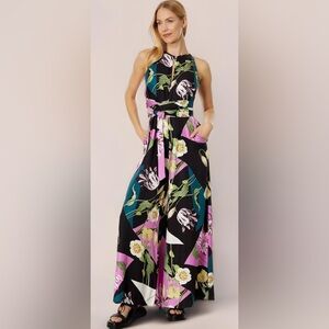 Floral Print Jumpsuit in Black and Pink